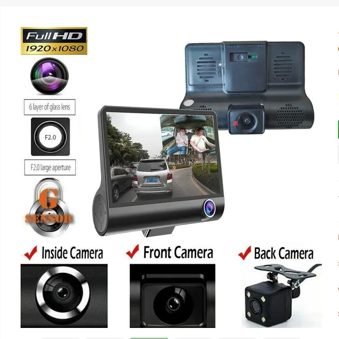 1080P 4  Dual Lens HD Car DVR Rearview Video Dash Cam Recorder Camera G Sensor