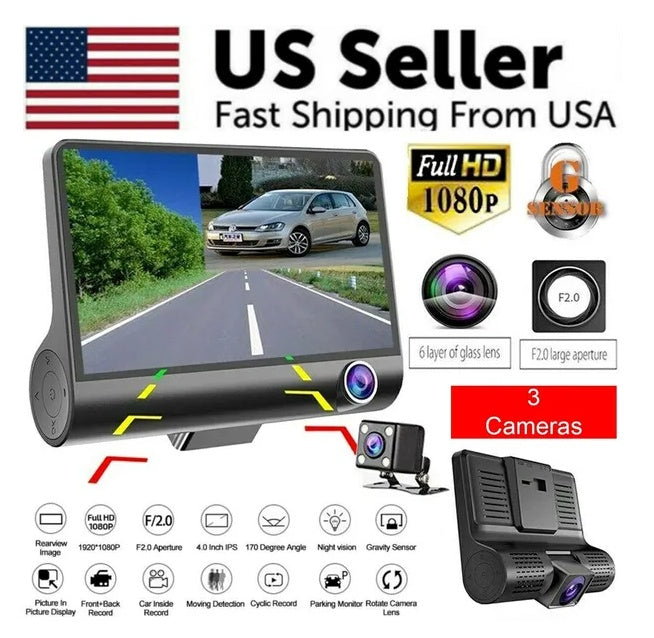 1080P 4  Dual Lens HD Car DVR Rearview Video Dash Cam Recorder Camera G Sensor