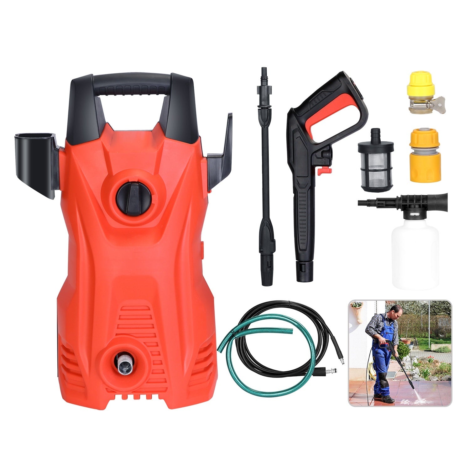1Pc Electric High Pressure Washer 1740PSI  Powerful Car Washer Pressure Cleaner With Adjustable Spray Nozzle Soap Dispenser IPX5 Waterproof For Patio Garden Driveway
