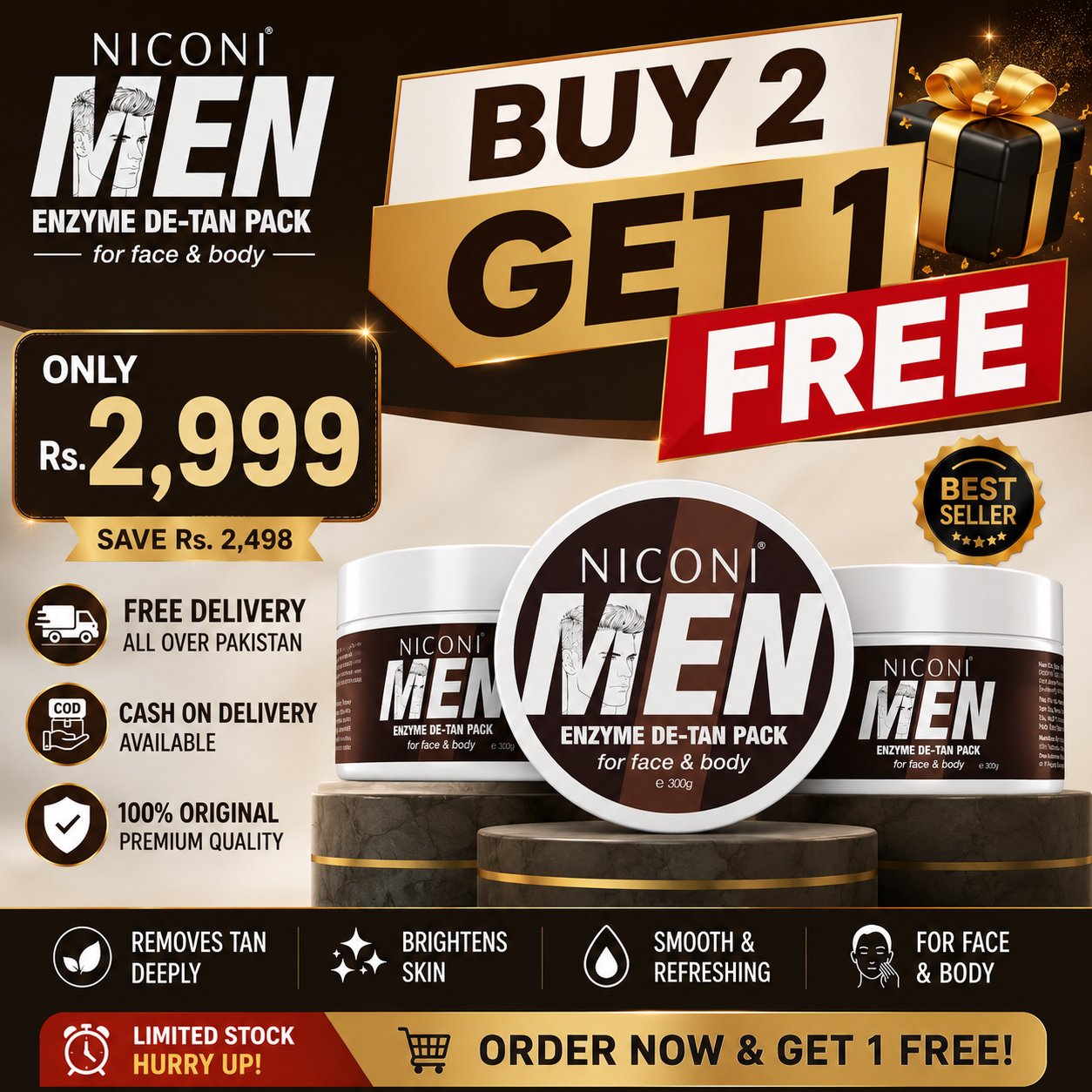 NICONI Men Enzyme De-Tan Pack For Face & Body