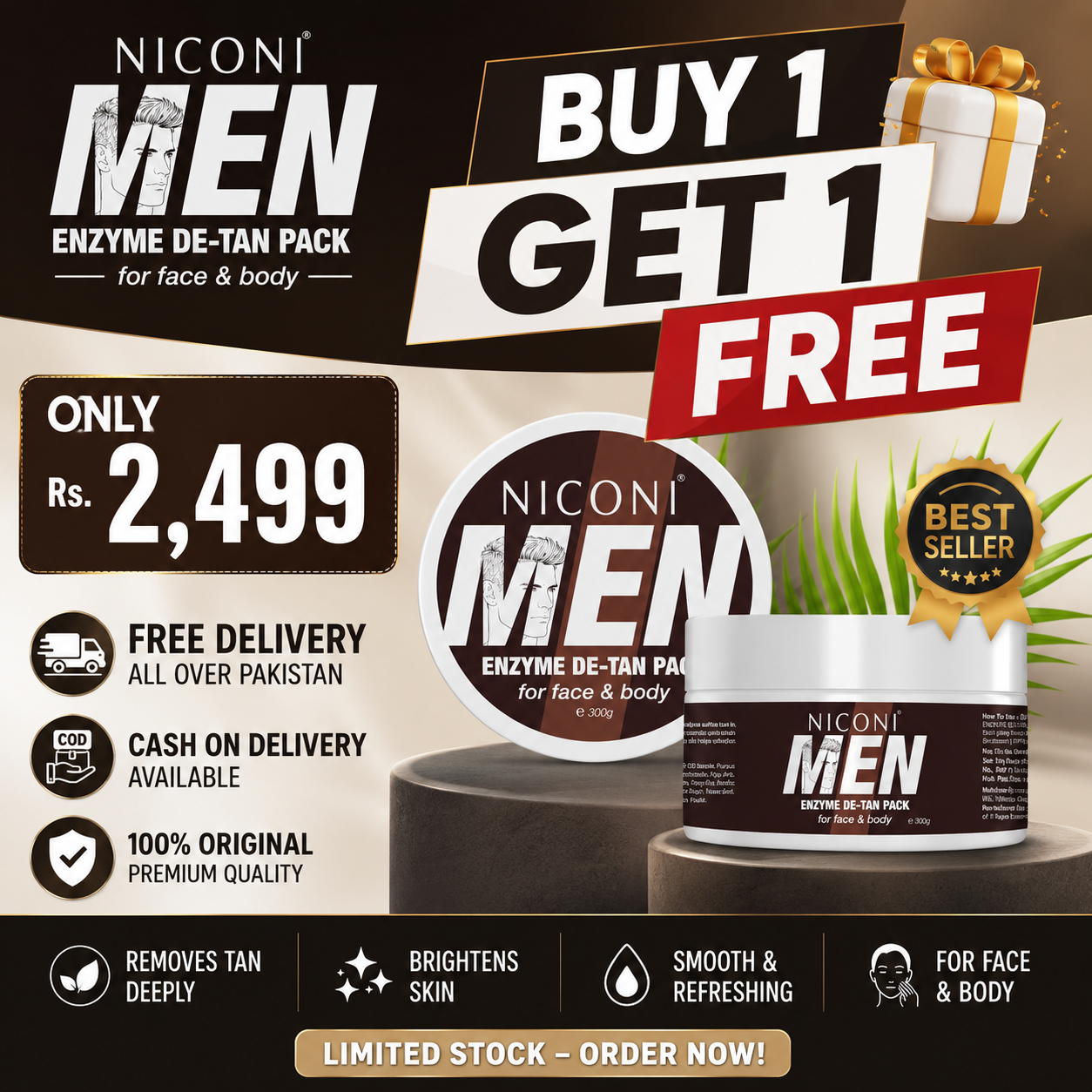 NICONI Men Enzyme De-Tan Pack For Face & Body