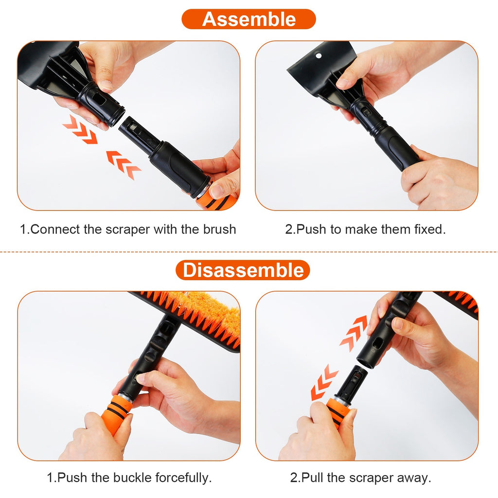 3 Color Options -- 1Pc 3 In 1 Windshield Ice Scraper Extendable Car Snow Removal Tool Telescoping Car Broom Snow Shovel Automobile Frost Removal