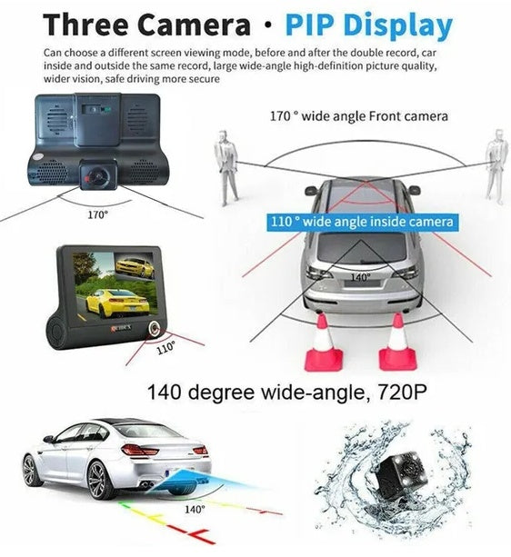 1080P 4  Dual Lens HD Car DVR Rearview Video Dash Cam Recorder Camera G Sensor